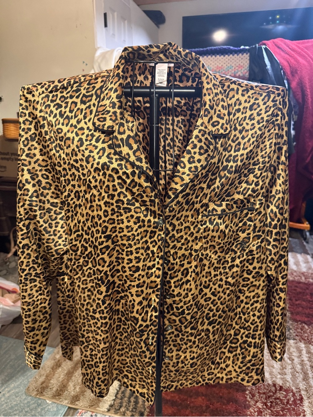 Victoria's Secret Leopard Print pj top in Black and Tan